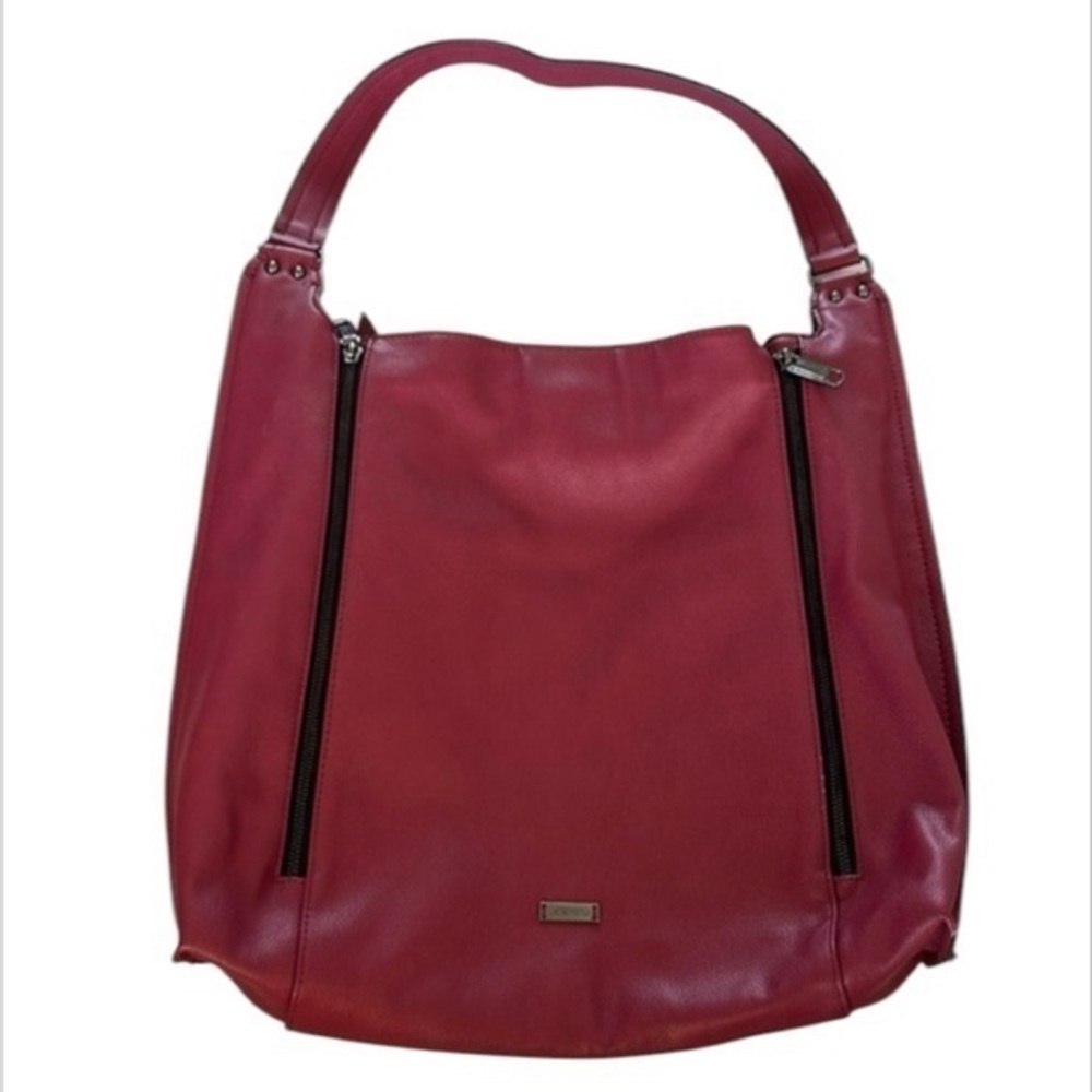 Joes Jeans shoulder bag tote shopper purse expandable zipper burgundy
